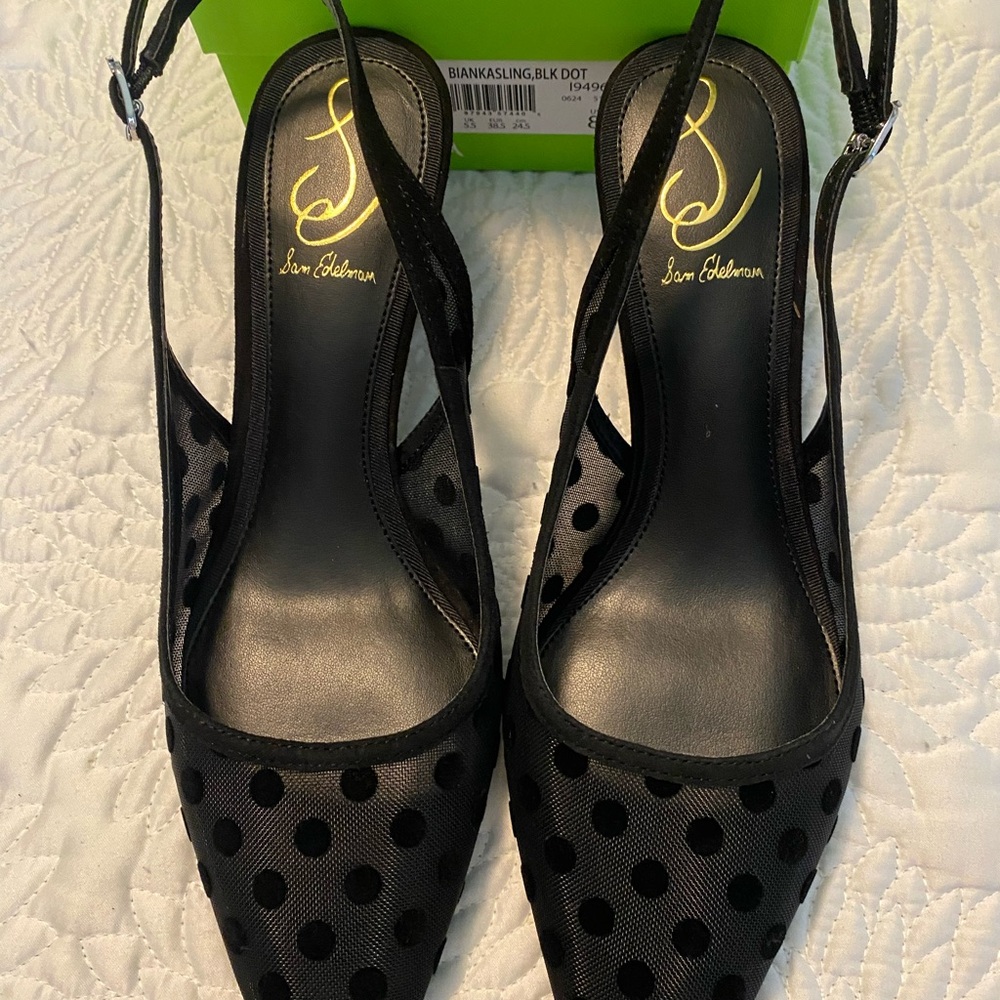 Sam Edelman Black Polka Dot Slingback Heels